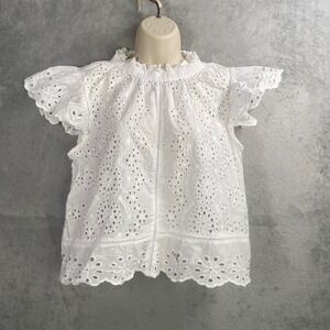 Jennifer & Grace Eyelet Embroidered Flutter Sleeve Top Large Romantic Cottage
